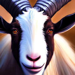 Goat horned fur large-horned illustration close-up drawing