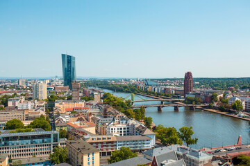 Fototapeta na wymiar Rhine river with the European central bank EZB building in the background, Frankfurt, Germany