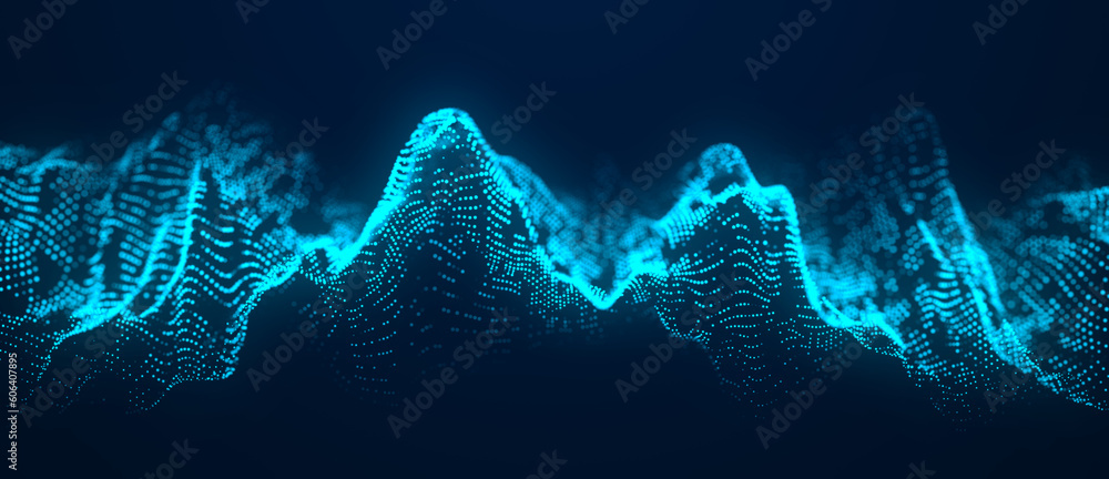 Aufkleber Abstract blue background of points. Falling cyber particles. Big data stream. 3d rendering