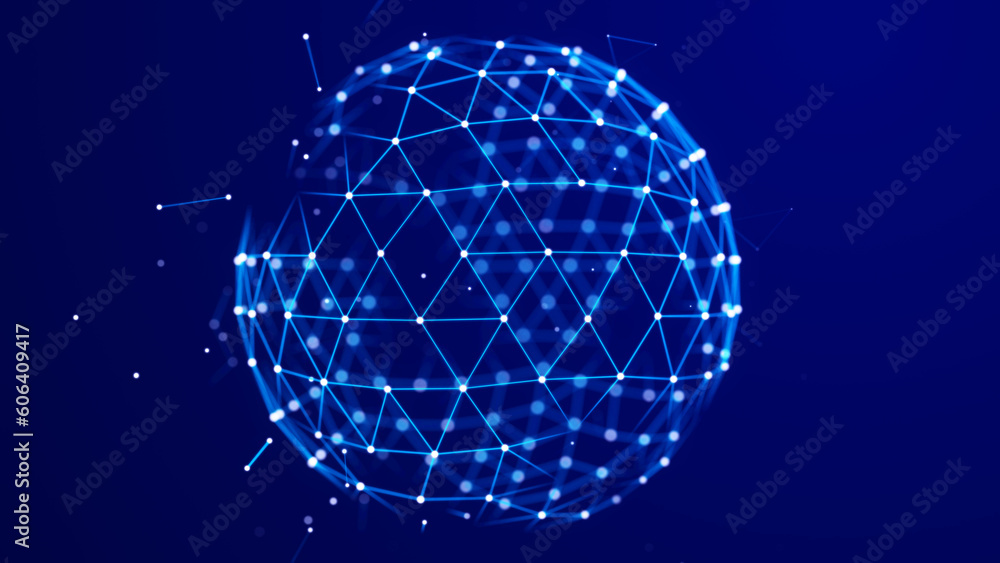 Aufkleber Sphere of particles and lines. Futuristic digital technology. Network or connection. Abstract background of points and lines. Big data. Science background. 3d rendering