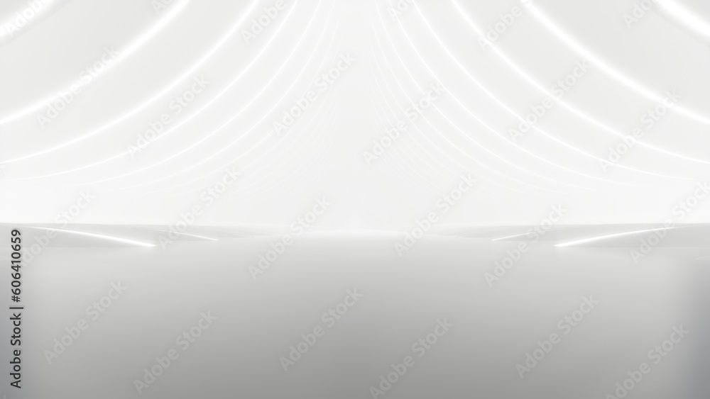 Poster 3d rendering of abstract white futuristic geometry tunnel architecture.