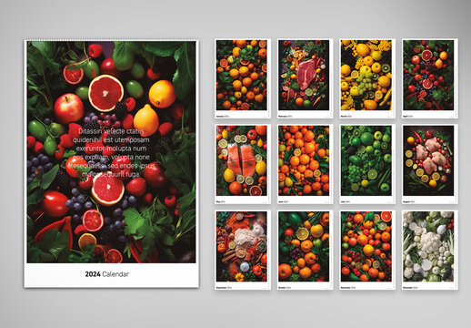 Minimalist 2024 Calendar with Food Illustrations AI generated        