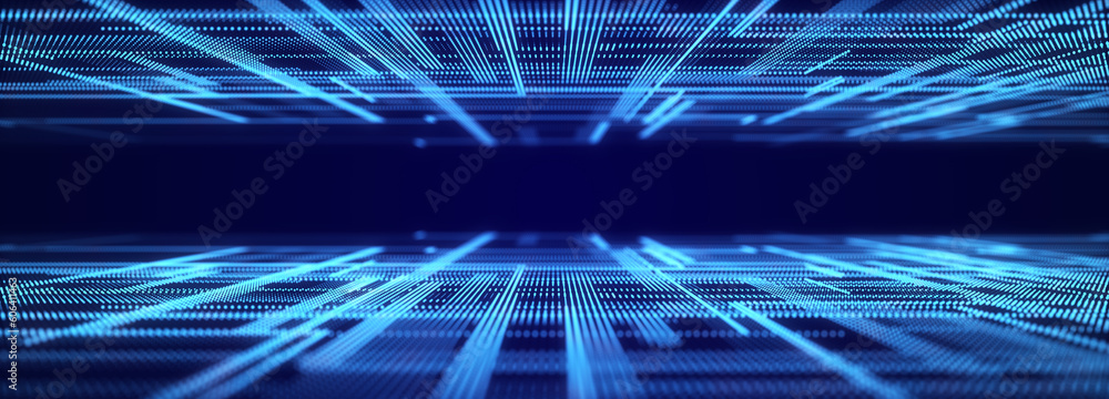Aufkleber Abstract technology background. Computer matrix. Futuristic cyber blue background of points. 3d rendering.