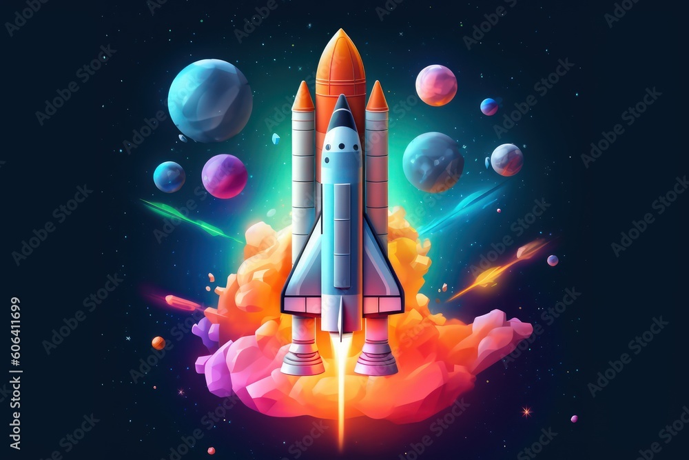 Wall mural rocket ship with a dark background by generative ai