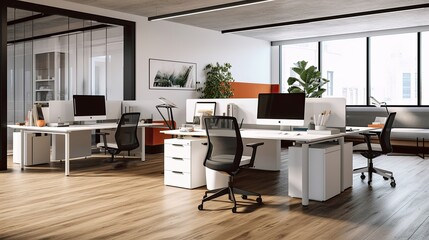 Fototapeta na wymiar A modern government office cubicle with a sleek desk