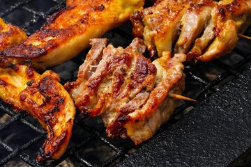 Tasty barbecue meat in closeup
