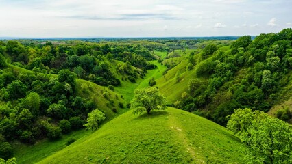 Beautiful scenery of Zagajicks hills with cloudy sky during summer