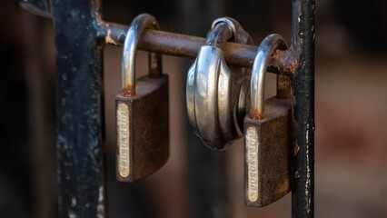 Closeup shot of an old and rusty padlocks on a blurred background