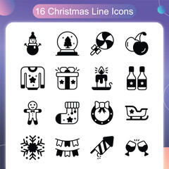 christmas vector flat outline icon set 02