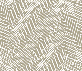 Ethnic fabric seamless pattern. Freehand zigzag stripes print. Boho chic design background. Tribal wallpaper. Brush wavy lines. Hand drawn geometric ornament. Chevron backdrop. Indigenous Vector art