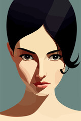 Beautyful face of a woman in vector illustration with wonderful long hair