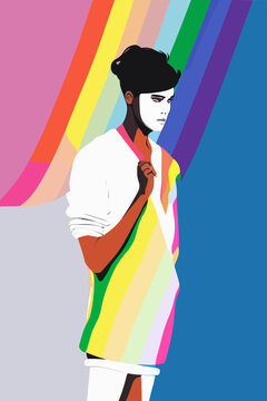 LSBTQ, lesbian, gay, bisexual, transgender and queer person | vector illustration minimal line art drawing 