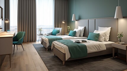 Fototapeta na wymiar hotel room with bed, ai generative
