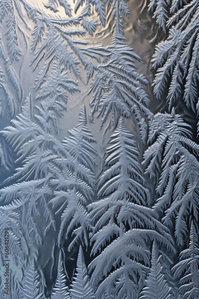 Poster frost-covered windows, with intricate patterns forming on the glass, adding a touch of elegance and 