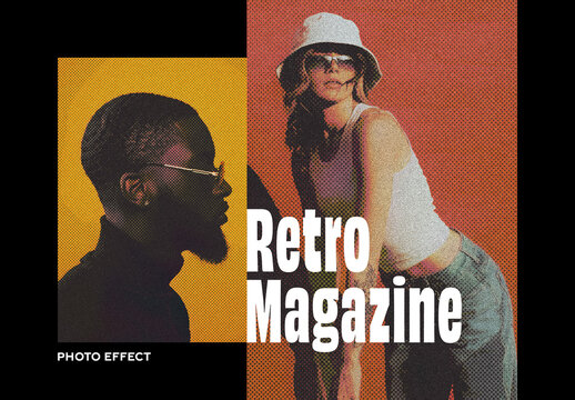 Retro Magazine Halftone Poster Photo Effect Mockup