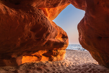 View to the Baltic sea from Veczemju cave, Latvia