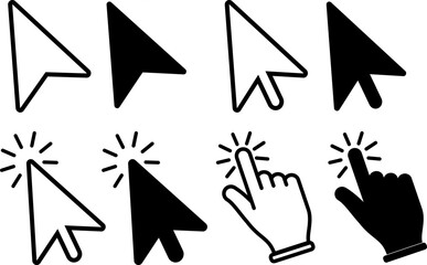 Set of Cursor icons click, vector icons. Mouse click cursor set. Cursor icon. Vector illustration.