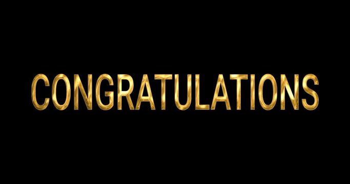 Congratulations animation. Animated text with particles in a golden shiny effect. Suitable for greeting graduation, messages, and event. Alpha channel
