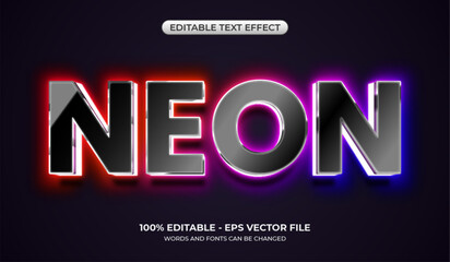 Futuristic neon text effect with gradient light. Editable glossy black text effect with a glowing neon rainbow behind it