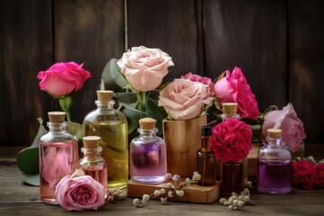 Rose oil pots nature. Generate Ai