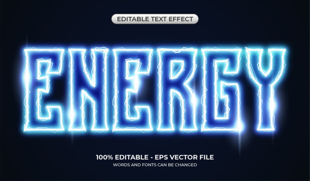 Luminous energy text effect. Editable high-voltage text effect. Abstract glowing neon in the dark