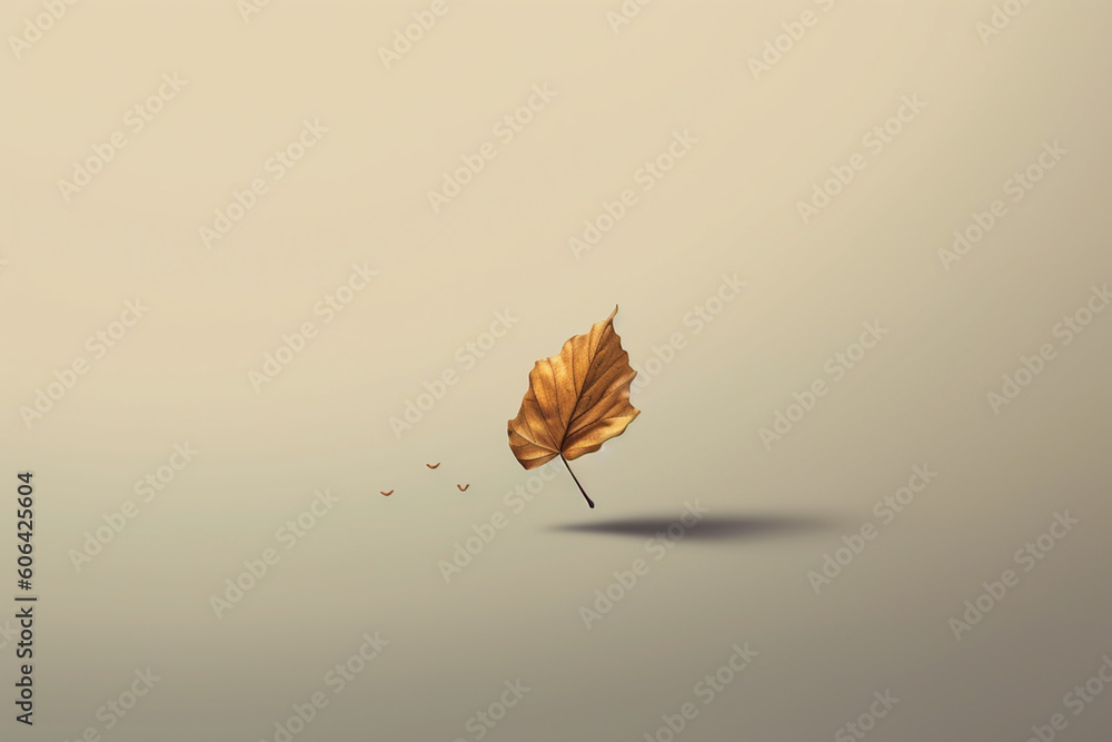 Aufkleber  A minimalist digital illustration of a single leaf floating against a plain background, highlighting its simplicity and the concept of letting go.  Generative AI technology.