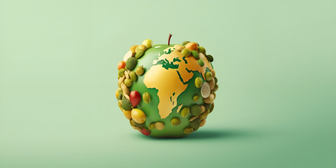 World food day concept apple fruit of earth globe background. Elements of this image furnished by NASA - Powered by Adobe
