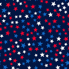 American patriotic seamless pattern. USA traditional backdrop.  Red white blue stars background. Vector template for fabric, textile, wallpaper, wrapping paper, etc
