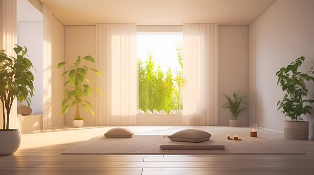 The Yoga Studio room of a beautiful bright modern style house. AI