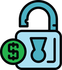 Laundry money padlock icon. Outline Laundry money padlock vector icon for web design isolated on white background color flat