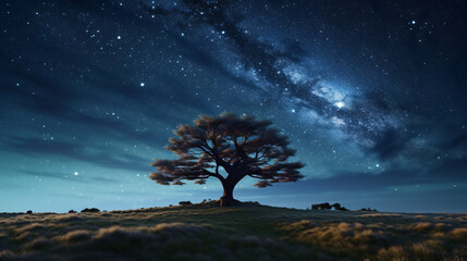 Fototapeta na wymiar Tree Landscape Against A Night Sky