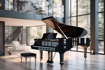 Contemporary Grand Piano in Stylish Interior, Generated Ai