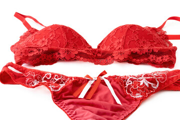 Women sexy red lace lingerie, bra and panties