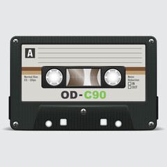 Retro audio cassette. Audio tape. Old technology. Realistic vector cassette on a white background.