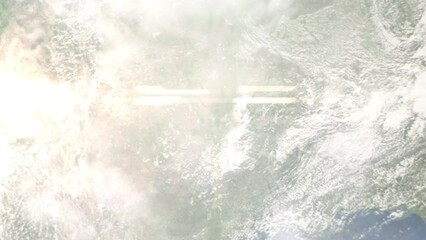 Zoom in from space and focus on Moore, Oklahoma, USA. 3D Animation. Background for travel intro. Elements of this image furnished by NASA