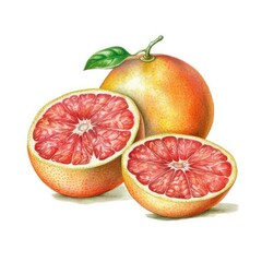 Grapefruits in watercolor style with ink outline on white background (generative AI)