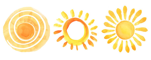Sun with beam and ray watercolor hand painted on isolated and transparent background - 606434076