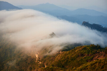 Fog over the mountains in early morning