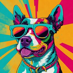 Dog wearing sunglasses illustration funny face colorful art design 