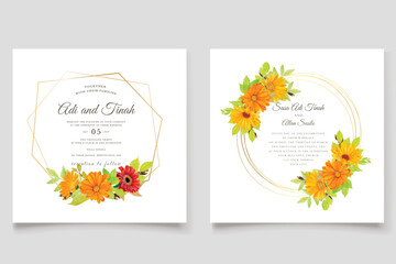Fototapeta na wymiar beautiful floral wedding invitation card with colorful design