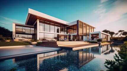 Modern design, beautiful house day scene. Generative AI