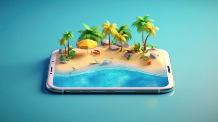 Creative summer beach on smartphone. Generative AI