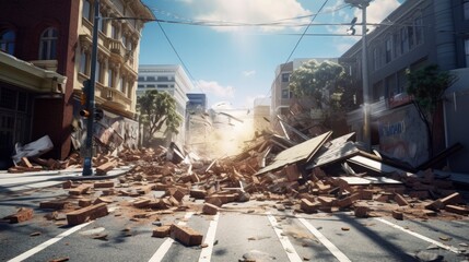 Earthquake damage in a city. Generative AI
