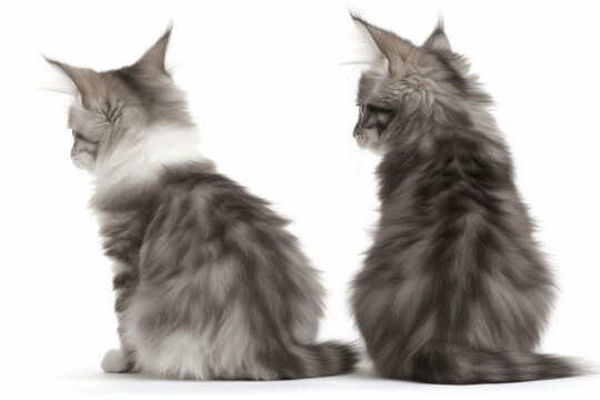 Rear view of two American Curl kittens 3 months old sitting