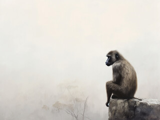 A Minimalist Oil Painting of a Baboon in Nature | Generative AI
