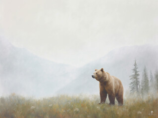 A Minimalist Oil Painting of a Bear in Nature | Generative AI