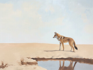 A Minimalist Oil Painting of a Coyote in Nature | Generative AI
