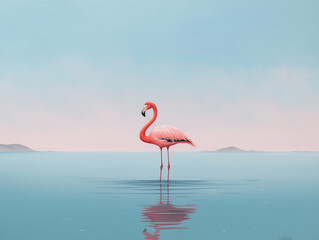 Fototapeta na wymiar A Minimalist Oil Painting of a Flamingo in Nature | Generative AI