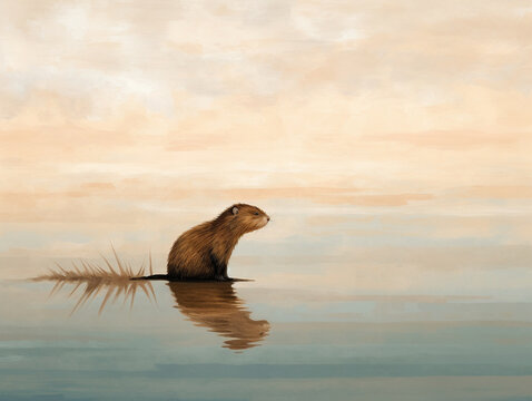 A Minimalist Oil Painting of a Beaver in Nature | Generative AI