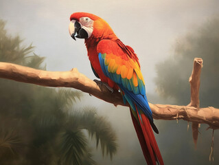 A Minimalist Oil Painting of a Parrot in Nature | Generative AI